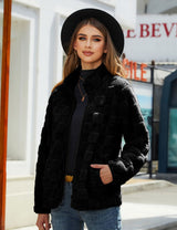 Stand-up Collar Plush Jacket Winter Long-sleeved Loose Zipper Cardigan Coat Women