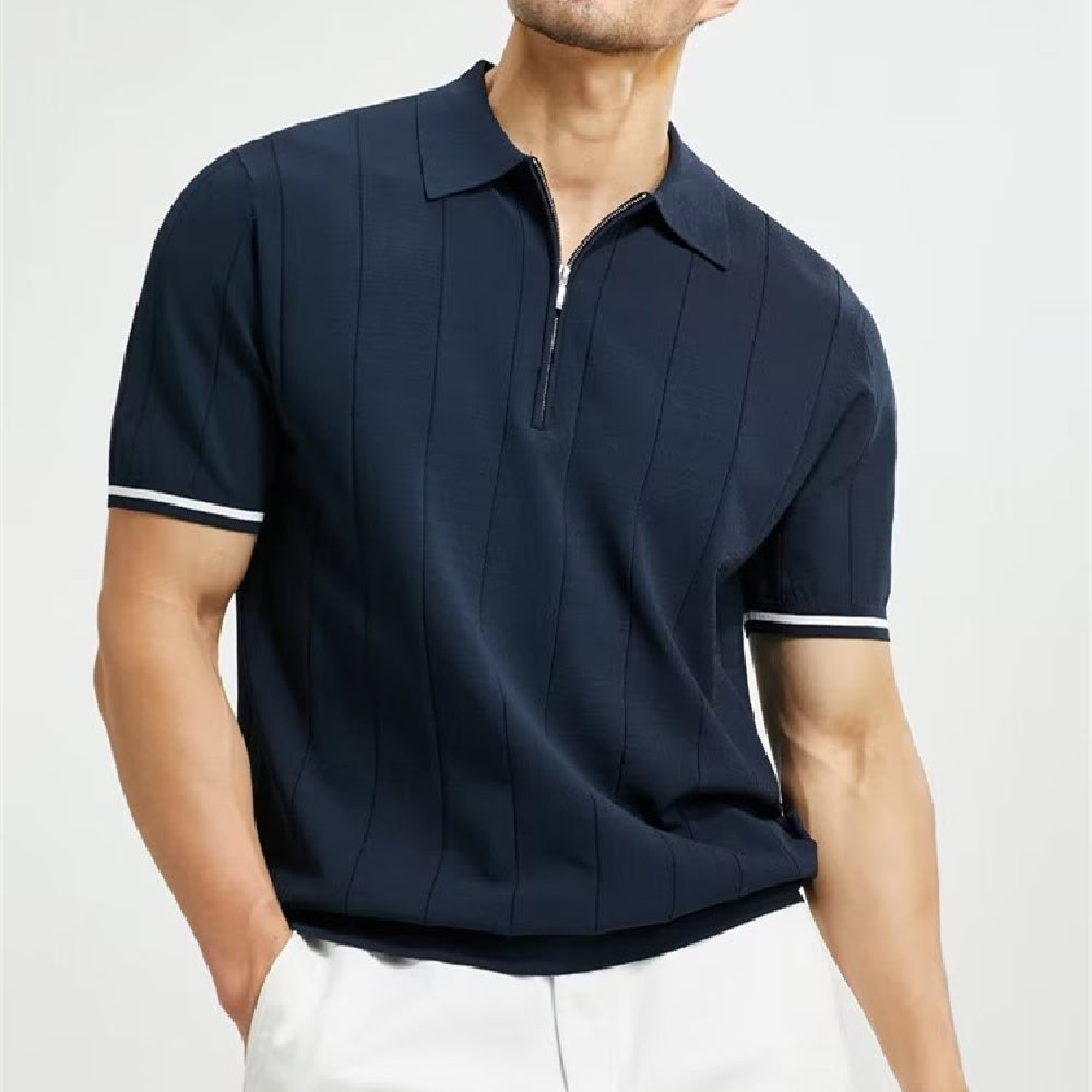 Men's Short Sleeve Polo Shirt with Zipper - Summer Fashion T-Shirt Tops