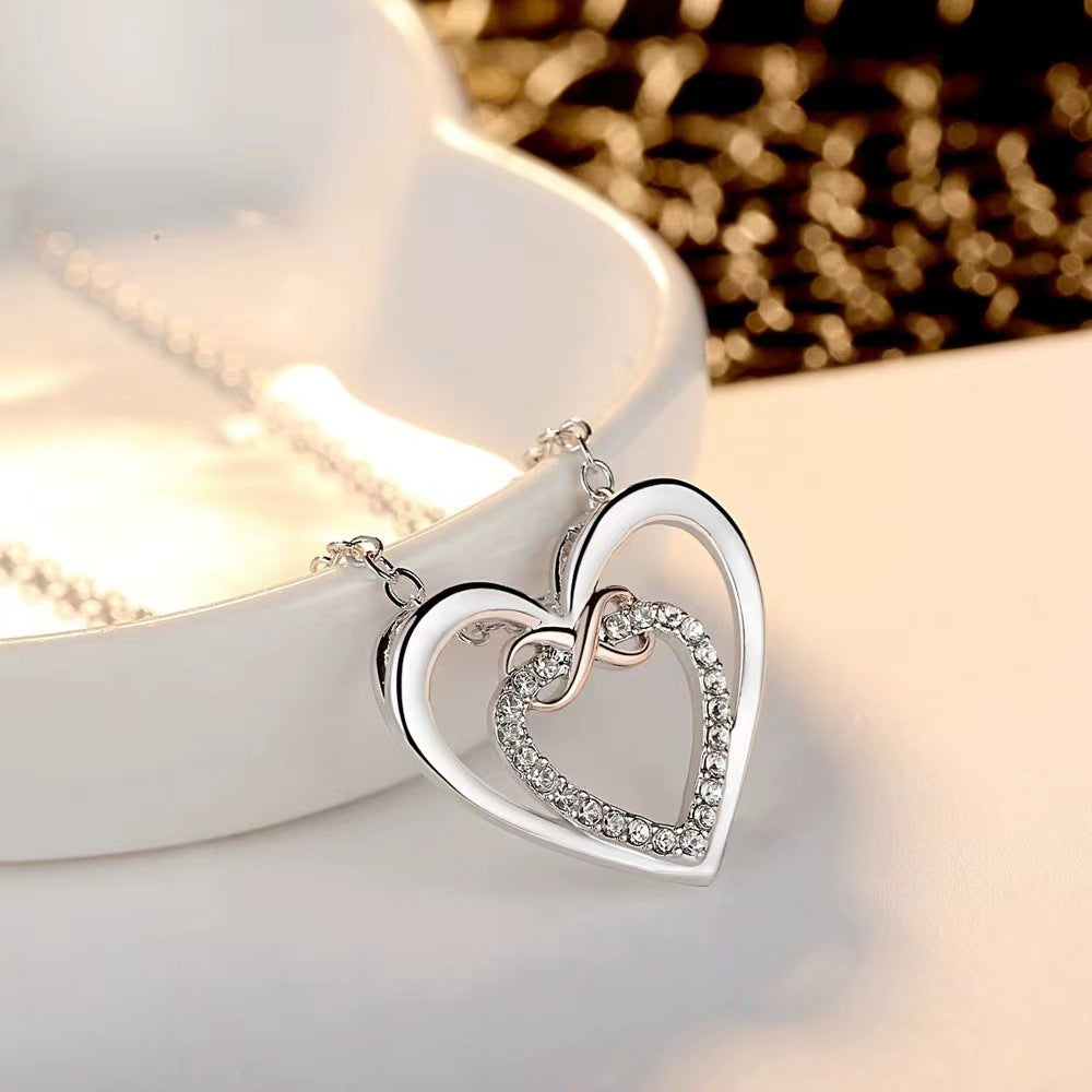 Heart-shaped Two-color Infinite 8-shaped Rhinestone Spring Necklace