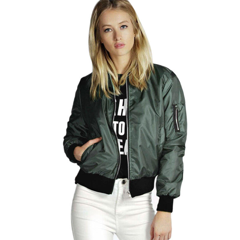 Solid color short style vertical collar leisure zipper jacket