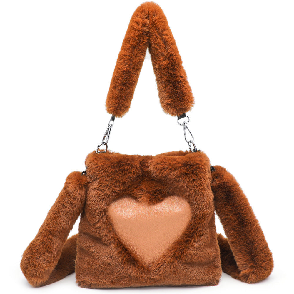 Fluffy Shoulder Bag for Women: Plush Tote Handbag, Autumn Winter Fashion