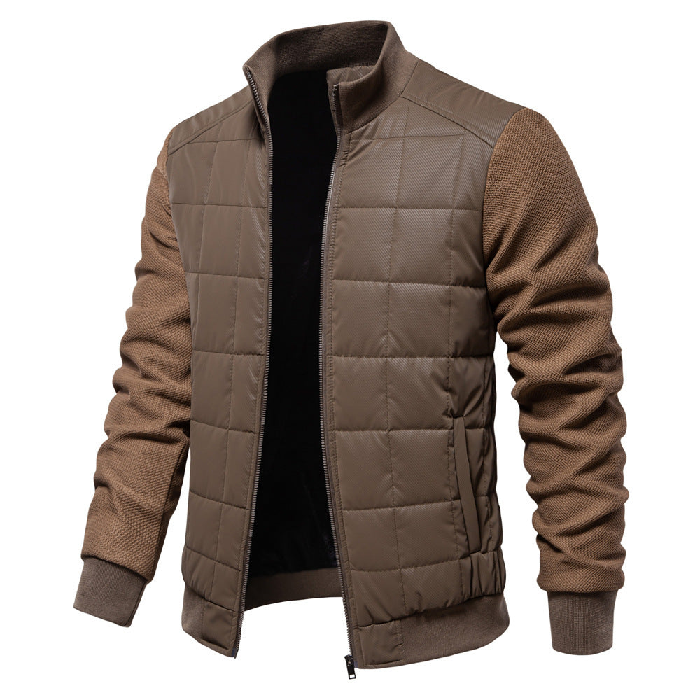 Men's Winter Stand Collar Zipper Jacket - Fashion Stitching Coat