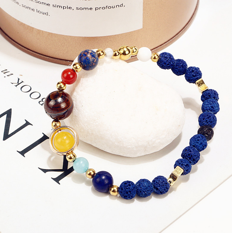 Universe Galaxy Eight Planets Solar System Guardian Star Natural Stone Beads Bracelet