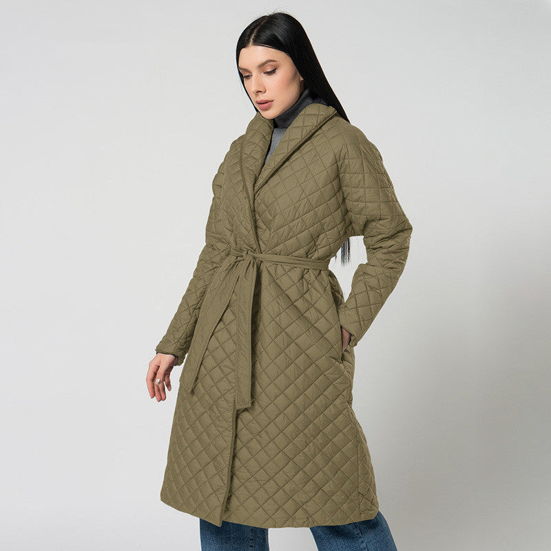 Women's Diamond Plaid Fitted Waist Cotton-padded Coat