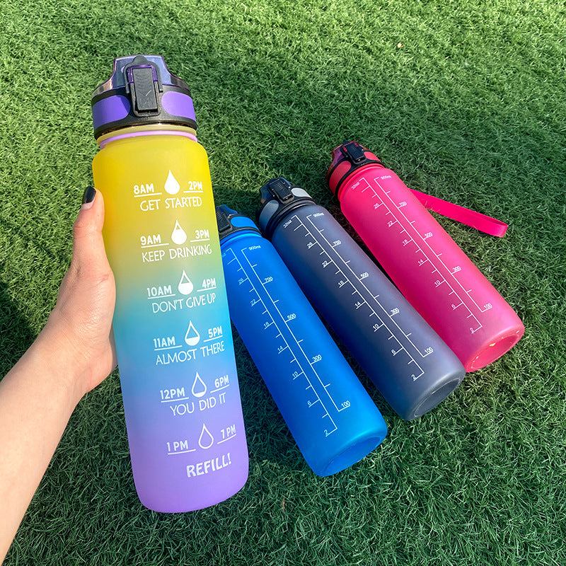 1L Tritan Water Bottle with Time Marker & Bounce Cover - Leakproof Bottle for Sports, Fitness, Cycling - Minihomy