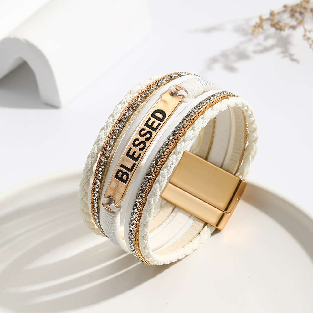 Ethnic Style PU Leather Bracelet with Alloy Sheet - Minihomy