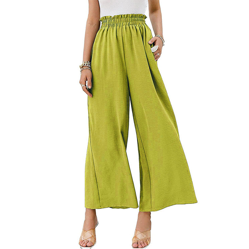 Women Trousers Solid Color Wide Leg High Waist Pants Casual Loose Pants