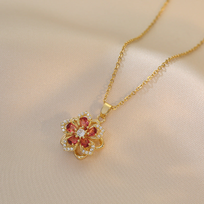 Fashion Rotating Bauhinia Zircon Necklace