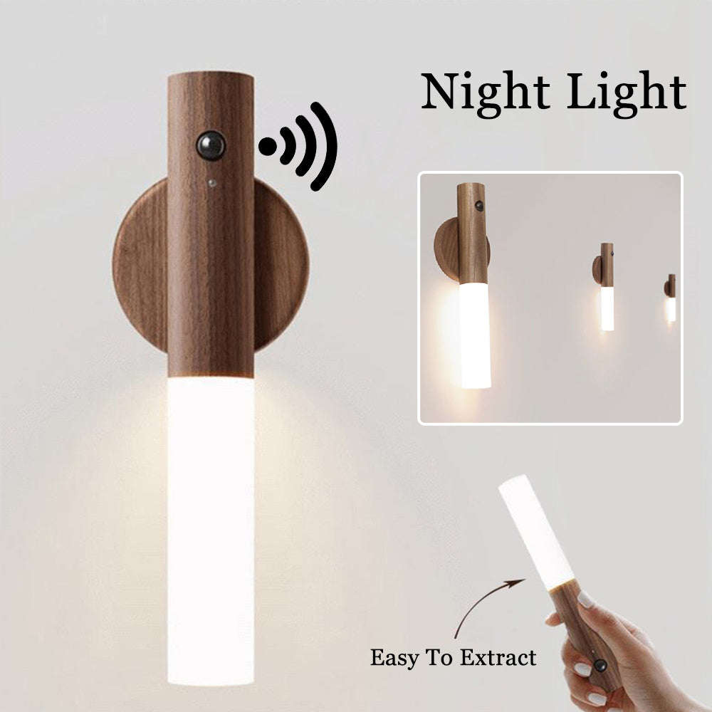 USB Magnetic Wood Night Light with Motion Sensor - Perfect for Corridors, Porches, and Cabinets