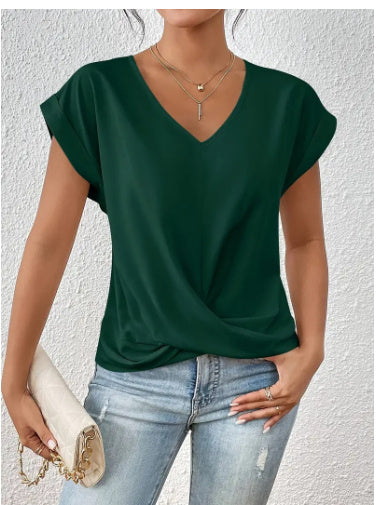 Fashion Short-sleeve T-shirt Summer Casual Irregular Knot Top For Women