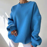 Loose Sweater Women's Casual Round Neck Pullover Tops Solid Color Sports Sweatshirt