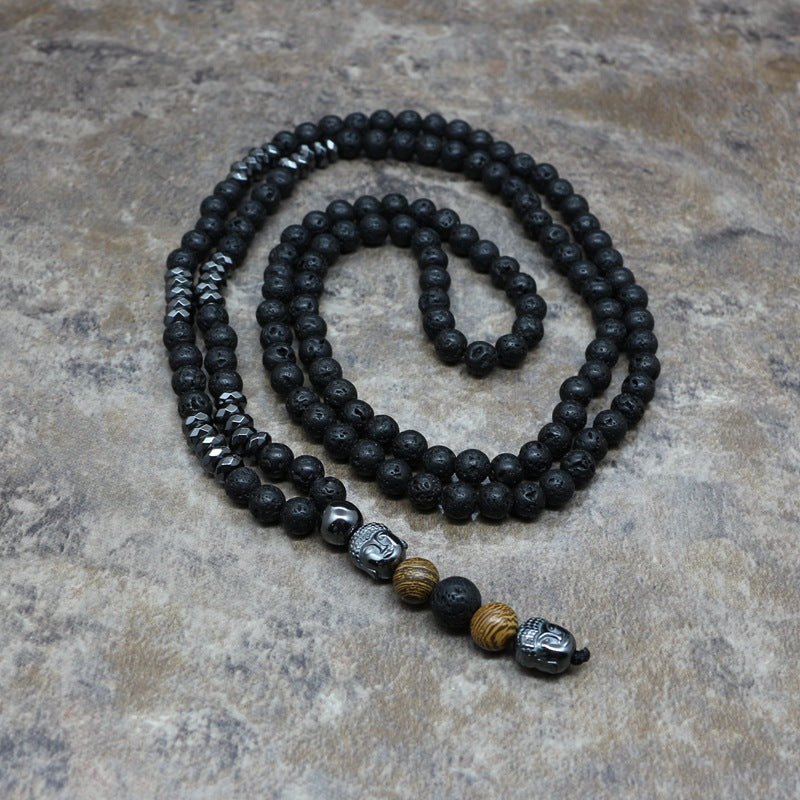 Men's Lava Rock Rosary Necklace - 6mm Beads, Pendant - Minihomy