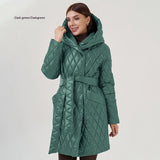 Women's Cotton-padded Jacket Slim-fit Lace Up Lapel Long-sleeved Coat