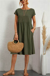 Women's Cotton Round Neck A-line Skirt Dress