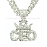 European Hip Hop Full Diamond Crown Letters Pendant Cuban Necklace