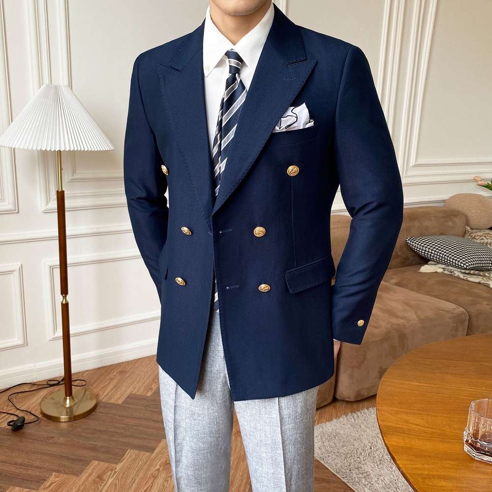 Double Breasted Suit Jacket Men Casual Slim - Minihomy