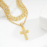 Full Diamond Cross Pendant Cuban Link Chain