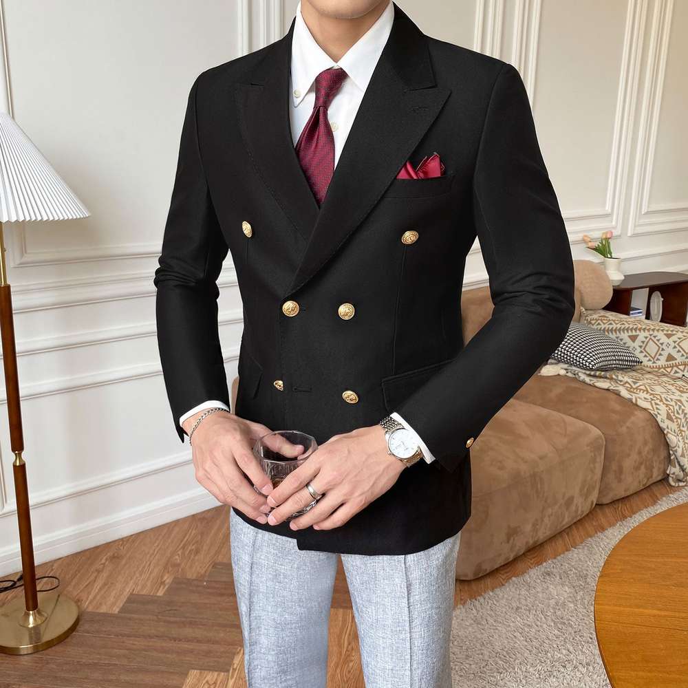 Double Breasted Suit Jacket Men Casual Slim - Minihomy