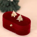 Rotatable Christmas Tree Earrings Shiny Rhinestone Snowflake Stud Earring