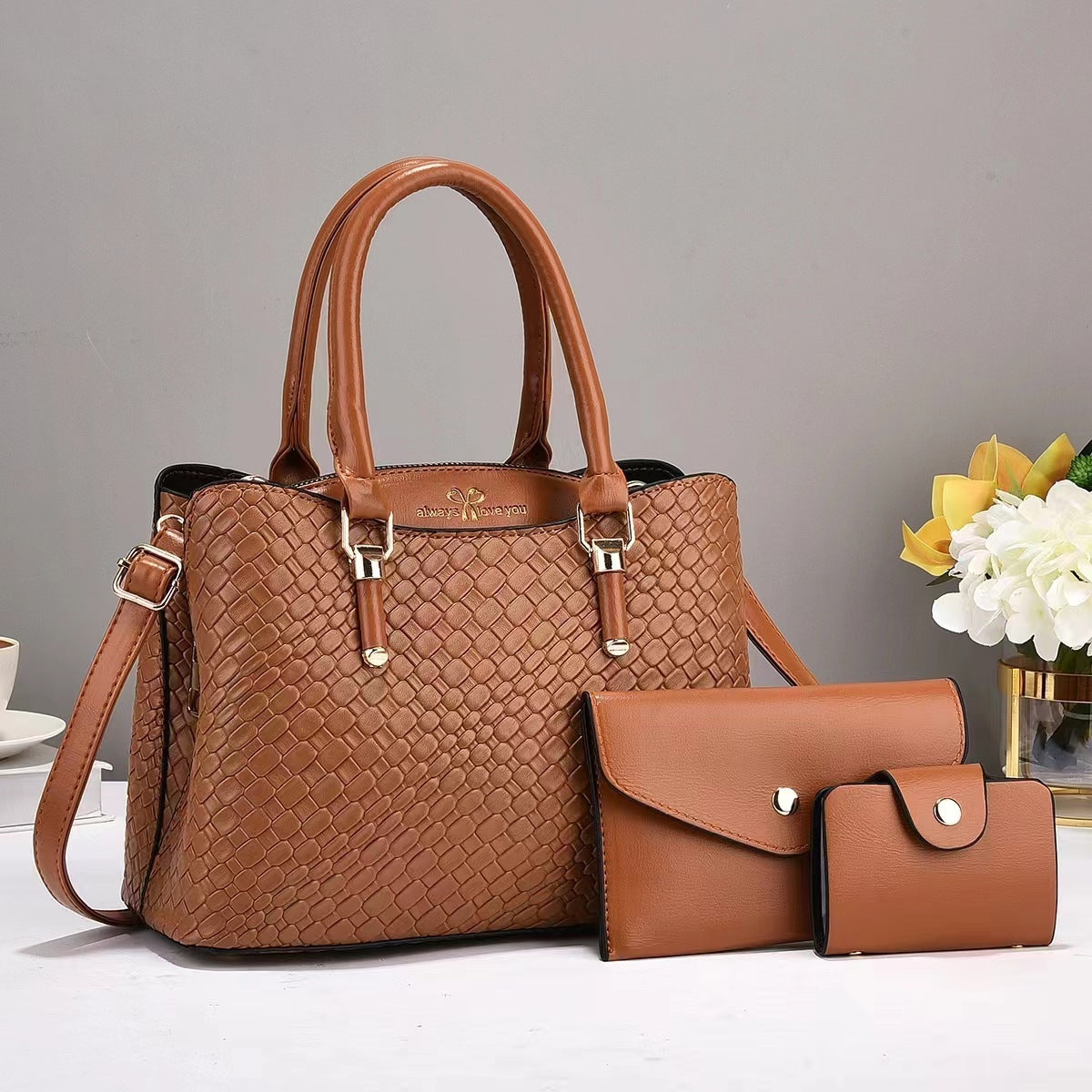 Woven Texture 3-Piece Set Large Capacity One Shoulder Bags