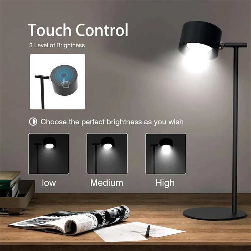 Rechargeable LED Desk Lamp with Remote Control - 360° Rotation, Magnetic Touch, USB Charging