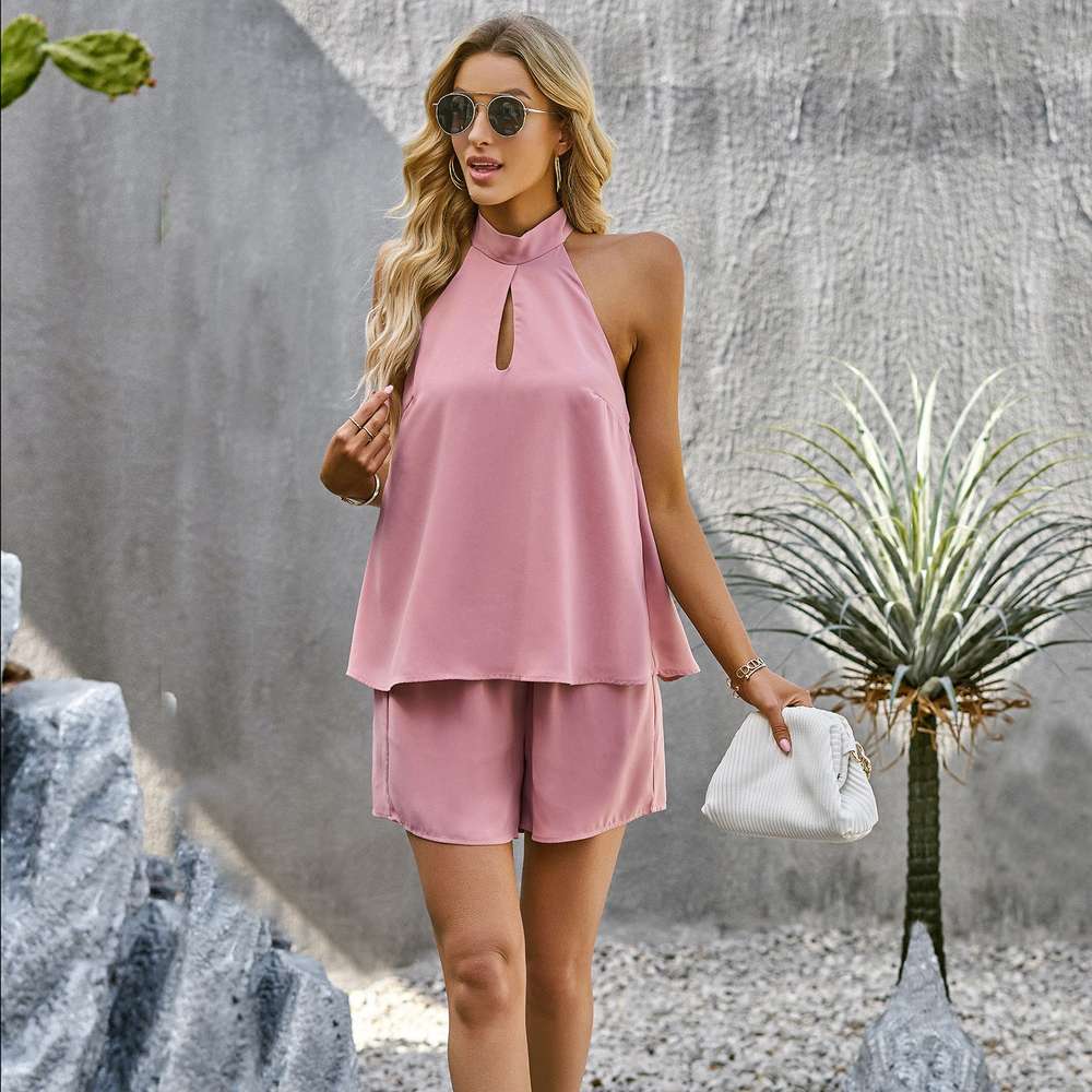 European and American Style Summer Elegance Sleeveless Top and Shorts Two-Piece Set - Minihomy