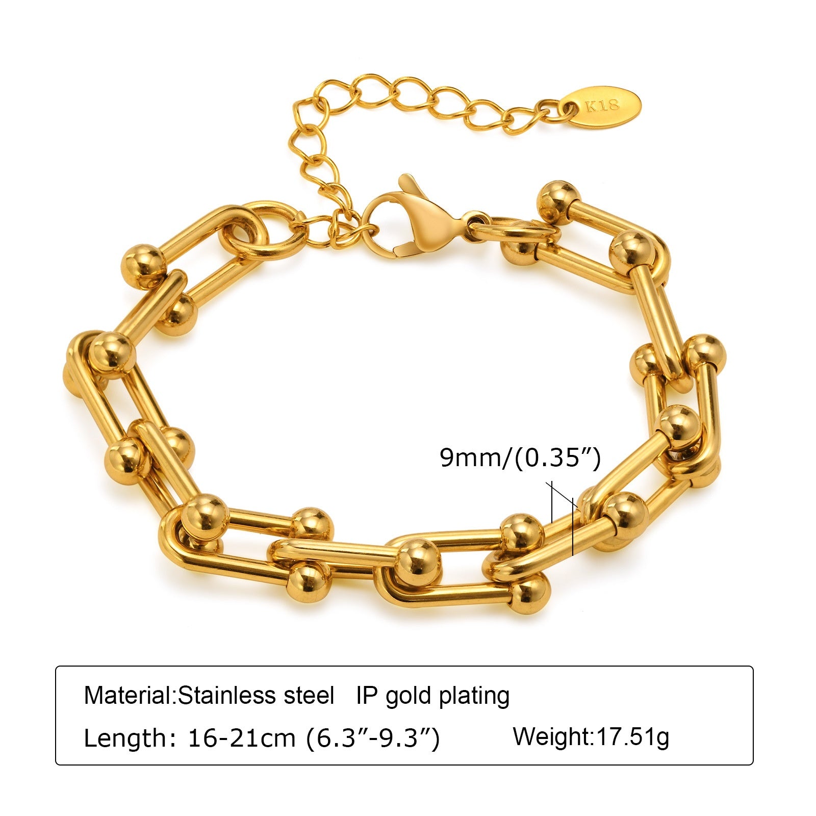 Ornament Extended Stainless Steel Bracelet Gold