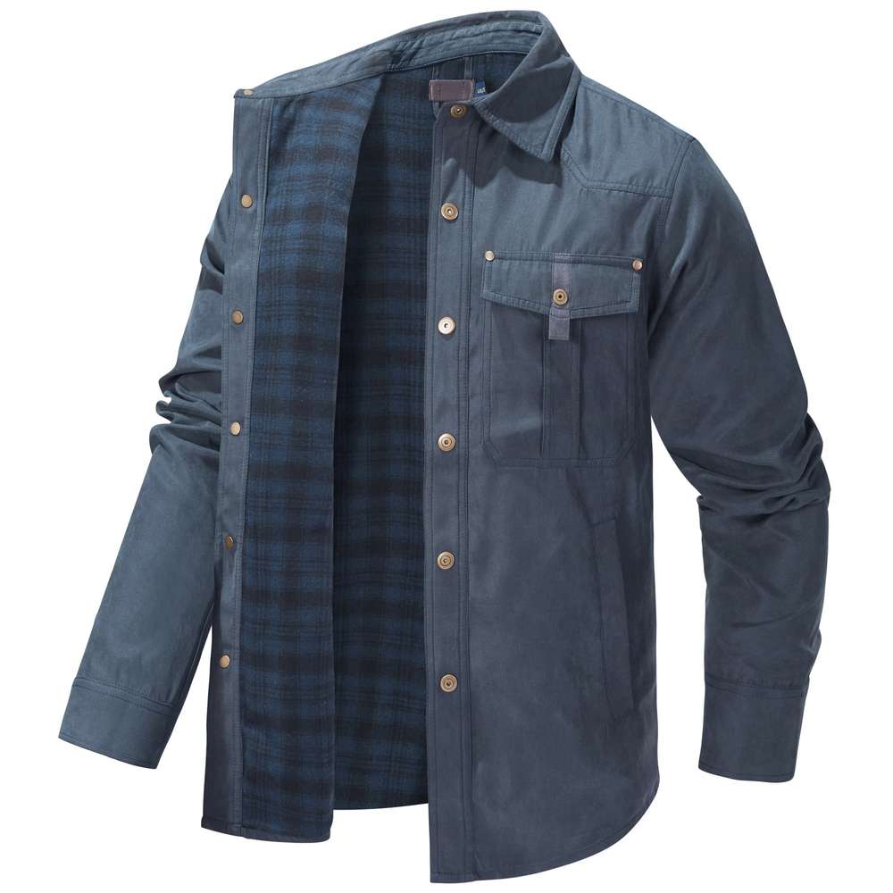 Lapel Plaid Flannel Casual Retro Western Style Jacket - Minihomy