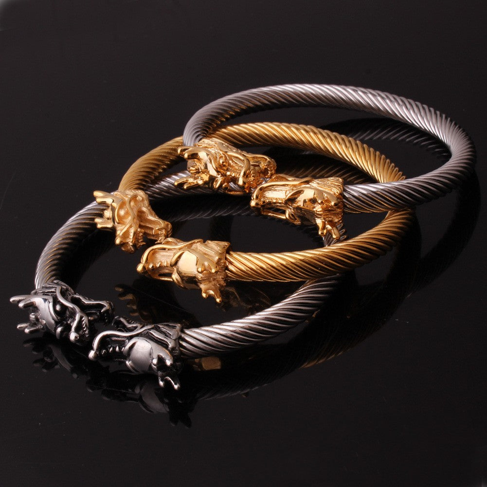 Stainless Steel Dragon Wire Rope Faucet Open-ended Bracelet