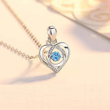 S925 Beating Heart-shaped Necklace Women Luxury Love Rhinestones Necklace