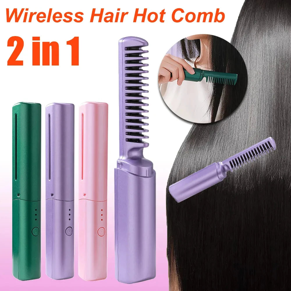 Professional Wireless Hair Straightener Curler Comb