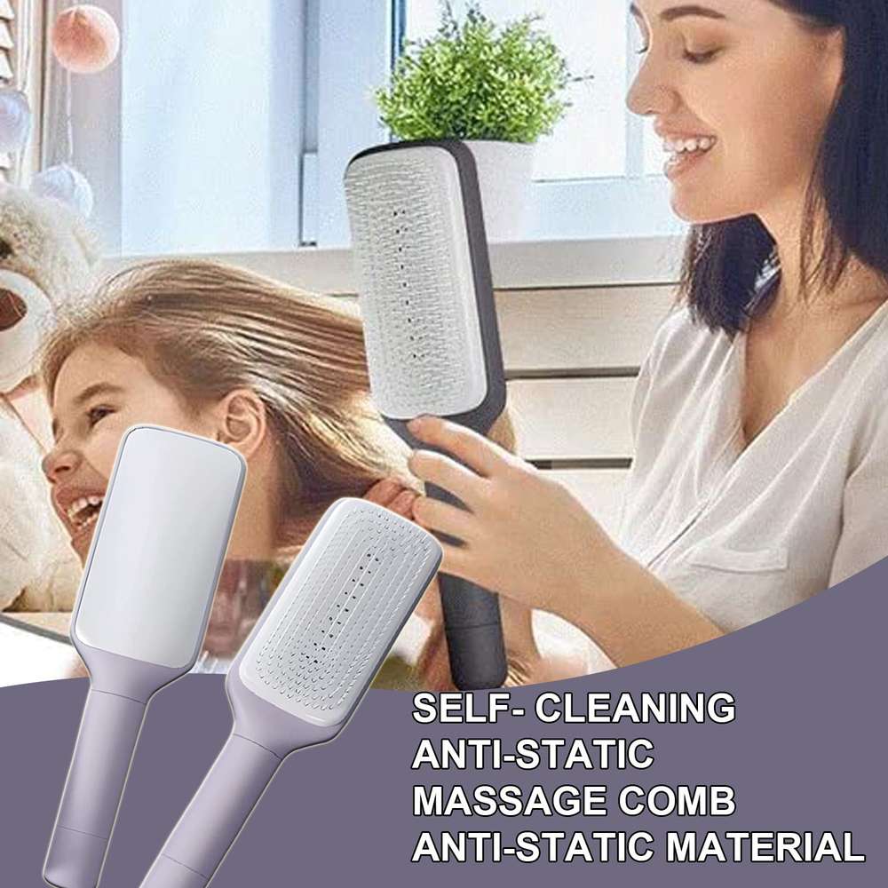 4 In 1 Self Cleaning Hair Brush New Self-Cleaning Anti-Static Massage Comb Scalable Rotate Lifting Self Cleaning Hairbrush - Minihomy