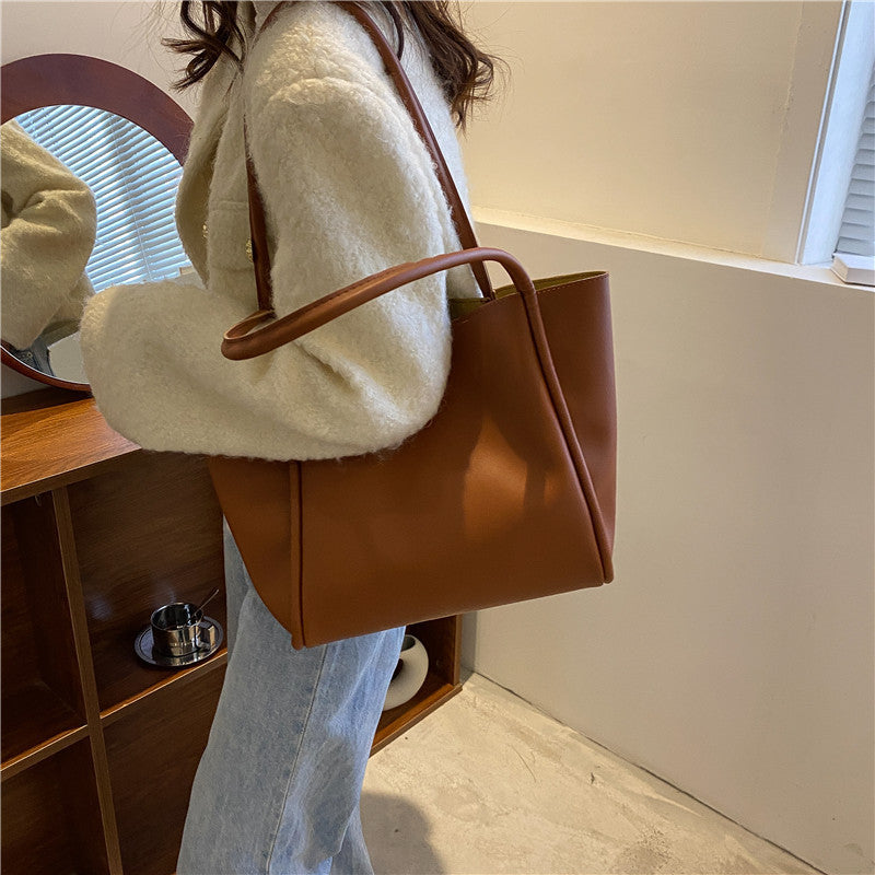 Casual Large Capacity Tote Bags for Women - Solid Color Shopping Shoulder Bag - Minihomy