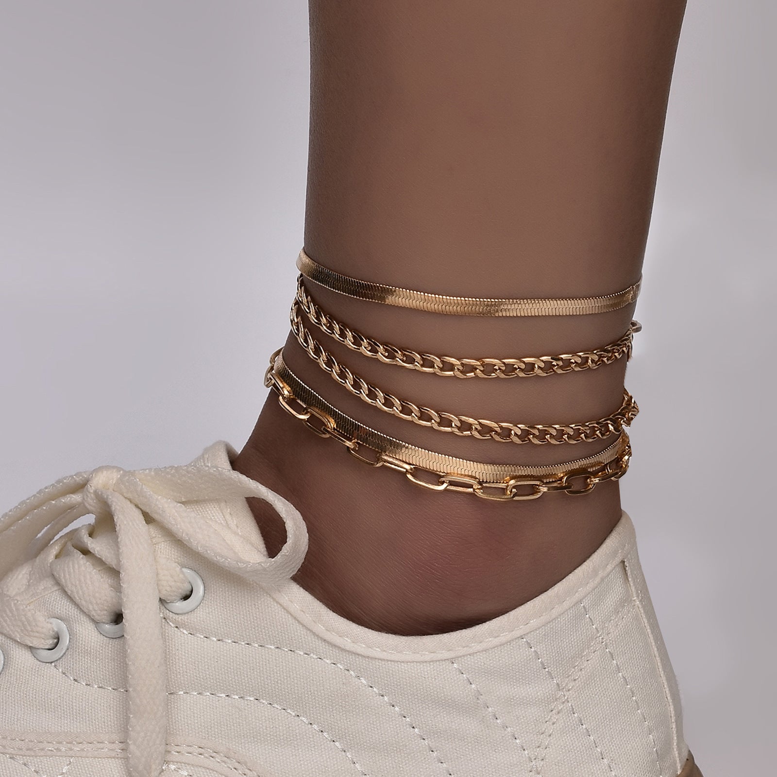 Cross Border New Anklet Women's Fashion Multi-layer Metal Chain Anklet Set