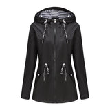 Long Sleeved Splashproof Mid Length Windbreaker For Women's Hooded Raincoat