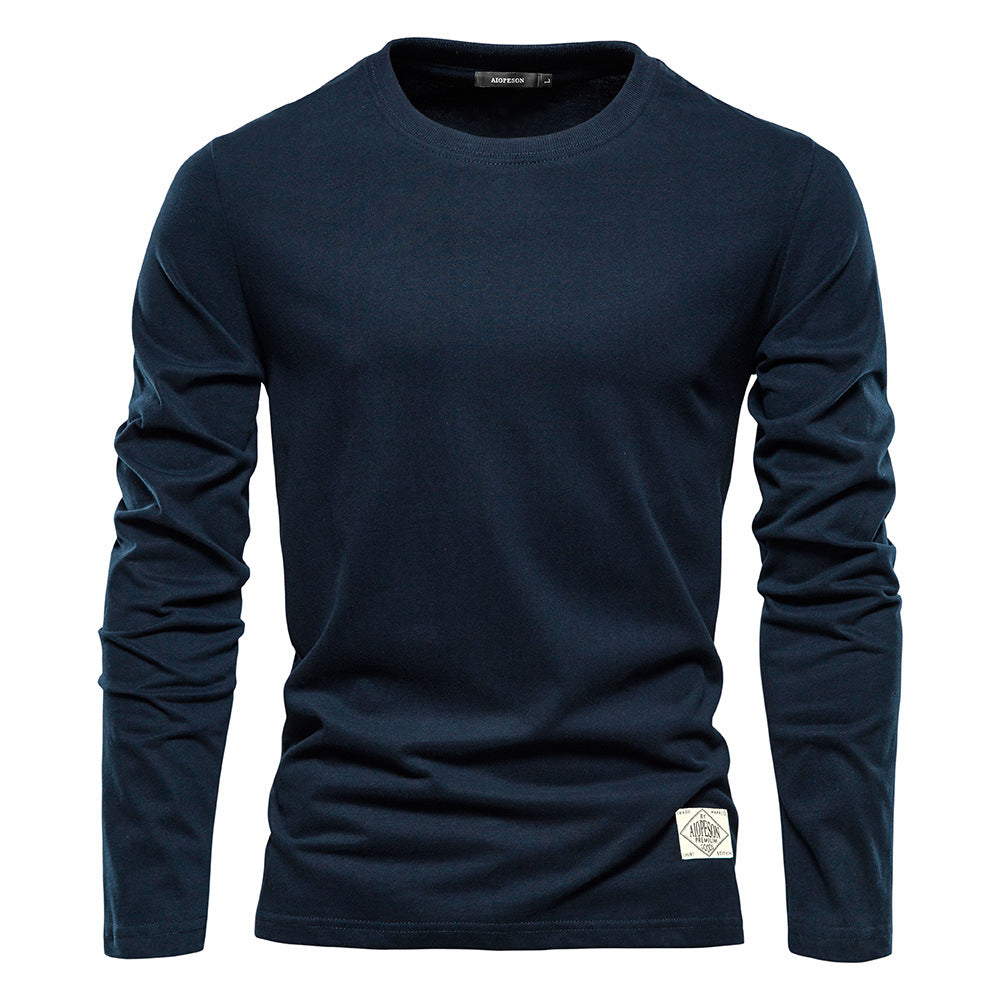 Men's Casual Exercise Outer Wear Round Neck Cotton Base Shirt - Minihomy