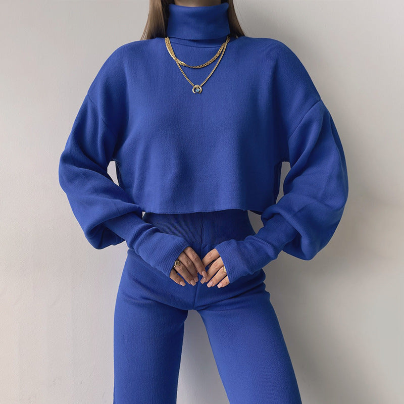 Autumn And Winter New Turtleneck Loose Long Sleeve Top Female Casual Set