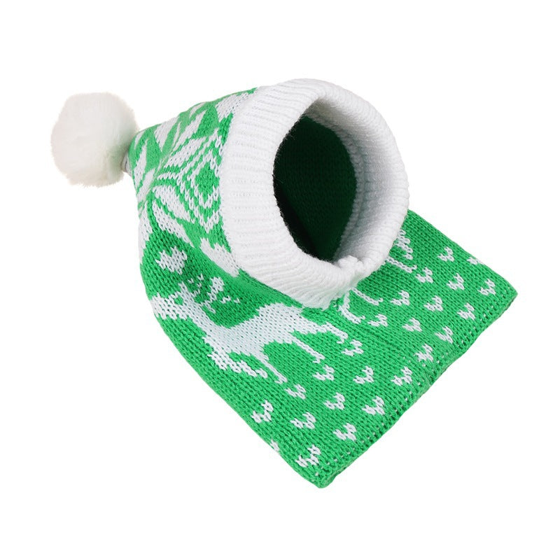 Christmas Atmosphere Love Snowflake Elk Printing Knitted Warm Pet Dog Cat Fur Ball Hat - Minihomy