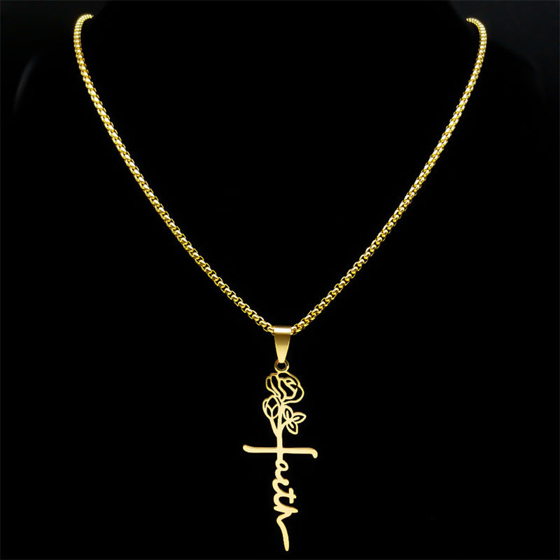 Cross Rose Necklace 18K Gold - Minihomy