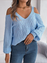 Twist Off-the-shoulder Lantern Sleeve Sweaters Women's Clothing