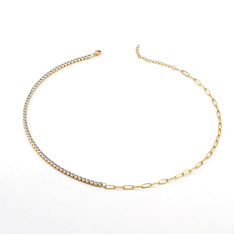 Stainless Steel Diamond-studded Necklace Female 18K Gold