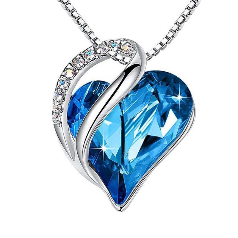 Sterling Silver Geometric Heart Shape Colorful Crystal Pendant Necklace