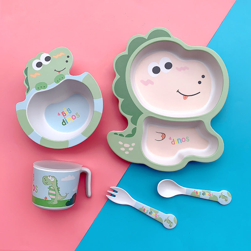 Bamboo Fiber Children's Tableware Set Cartoon Solid Food Bowl - Minihomy