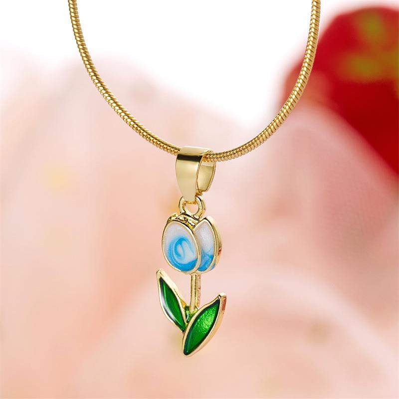 Tulip Flower Drop Oil Necklace Bracelet - Romantic Jewelry Gift