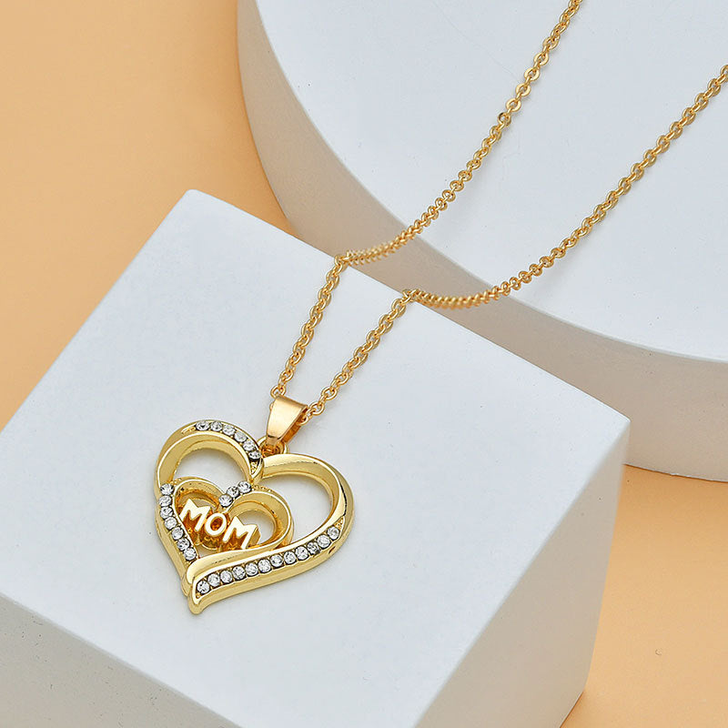 Mother's Day Mom Heart Shape With Diamond Letter Necklace For Women Fine Jewelry Women Accessories Fashion Jewelry