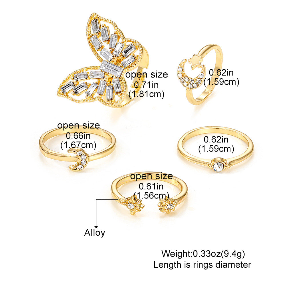 Butterfly Couple Rings Set - Silver Vintage Geometric Wedding Band Gift