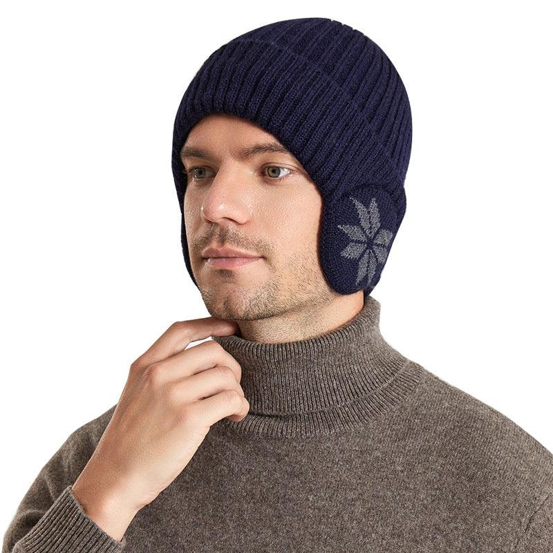 Thermal Knitting Woolen Cap Men's Fleece-lined Thickened Winter