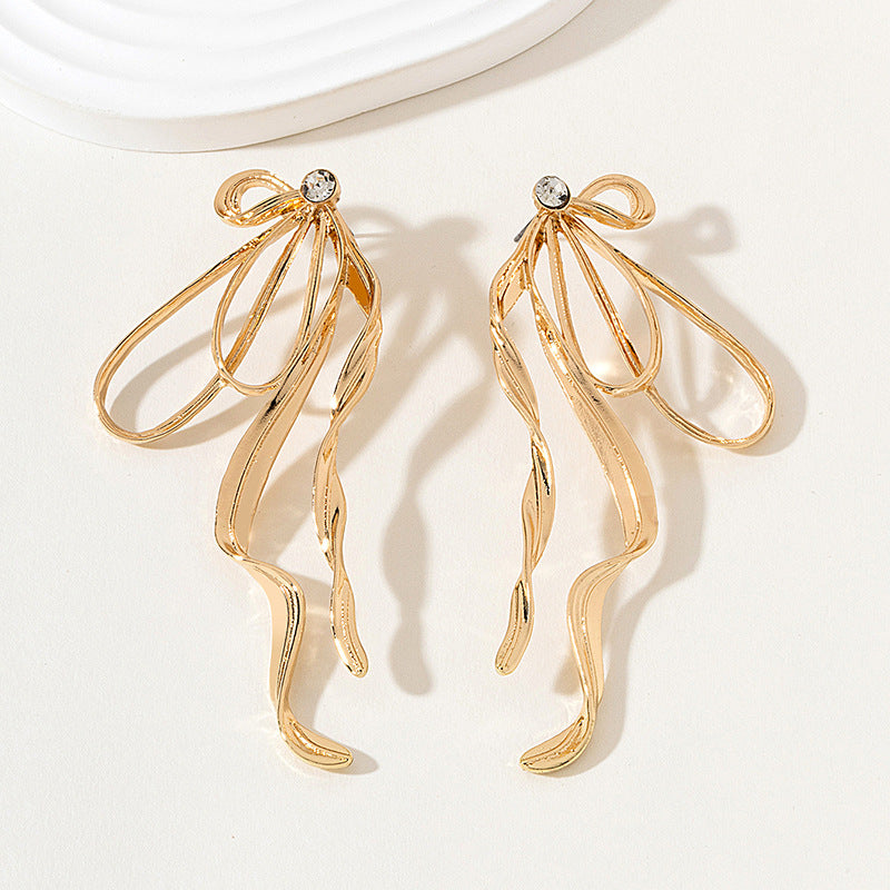 Irregular Large Bow Earrings For Women Tassel Streamer - Minihomy