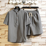 Chinese Style Two-piece Suit Summer New Stand Collar Retro Short Sleeve Suit