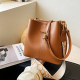 French Minority Design Simple Wide Shoulder Strap Bucket Bags